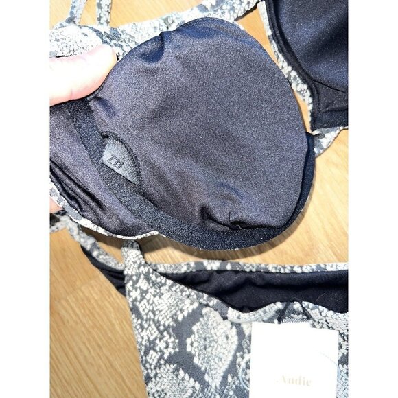Andie Bikini Top Snake Print Black/Cream Sicily Top String Bikini NWTS 1D - Picture 11 of 13